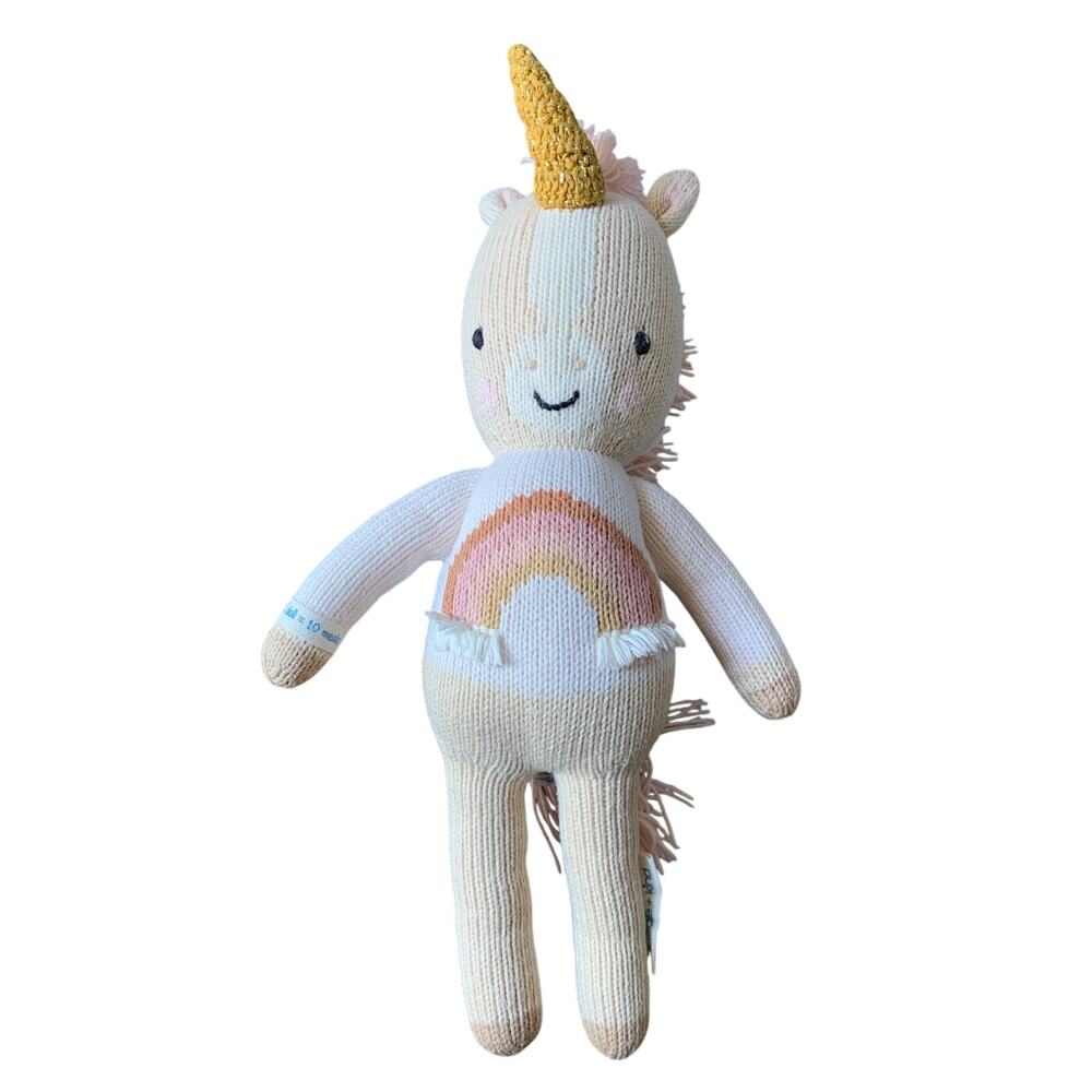 CUDDLE + KIND Zara The Unicorn Doll Stuffed Animal Knit Plush Pink Brown Rainbow